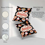 Custom Name Cute Kawaii Sushi Rice Bowls and on Black Background Square Filled Cushion Throw Pillow Sofa Bed Home Decor Zip Washable UK Made