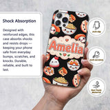 Cute Kawaii Sushi Rice Bowls and Noodles on Black Custom Name Protective Phone Case Mobile Cover Durable Everyday Smartphone Shock Resistant