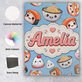 Personalised Name Cute Kawaii Sushi Rice Custom  Unique Gift Idea Elegant Feature Canvas Wall Art Print Decor Picture Ready to Hang