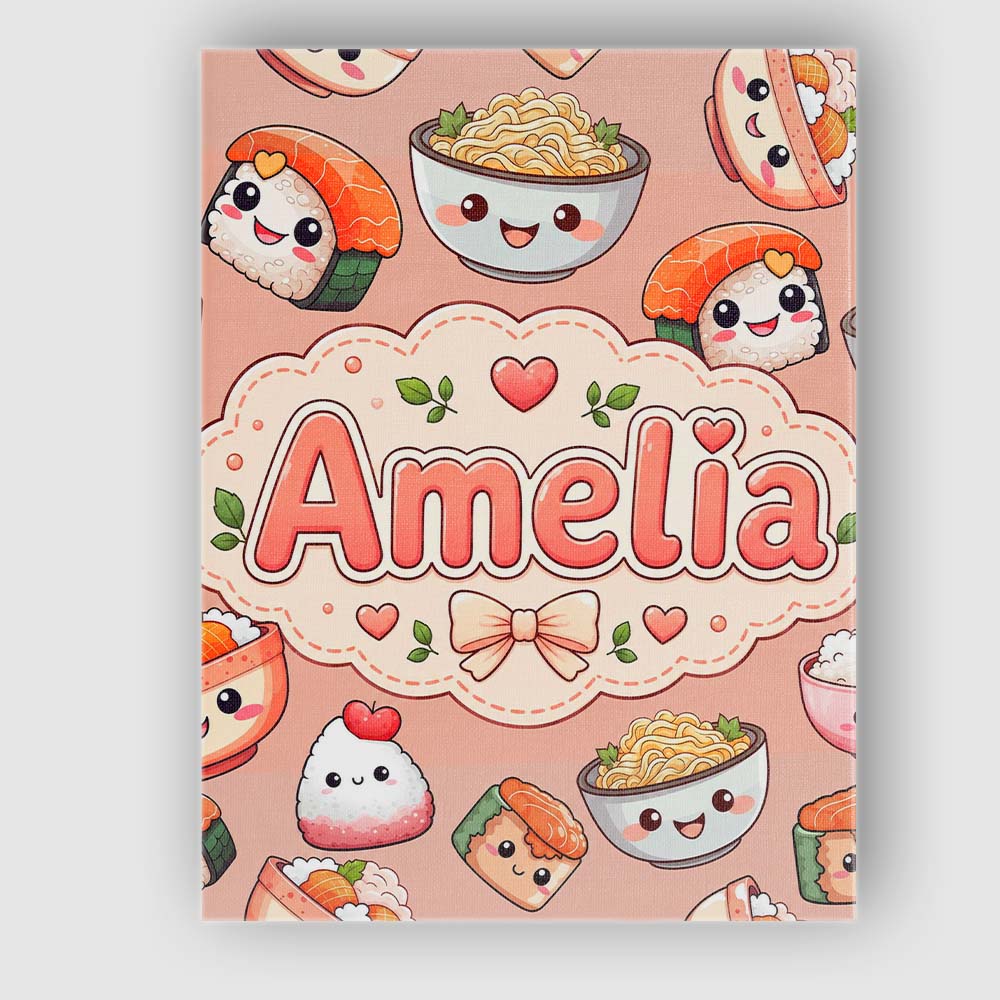 Personalised Name Cute Kawaii Sushi Rice Custom  Unique Gift Idea Elegant Feature Canvas Wall Art Print Decor Picture Ready to Hang