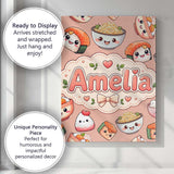Personalised Name Cute Kawaii Sushi Rice Custom  Unique Gift Idea Elegant Feature Canvas Wall Art Print Decor Picture Ready to Hang