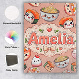 Personalised Name Cute Kawaii Sushi Rice Custom  Unique Gift Idea Elegant Feature Canvas Wall Art Print Decor Picture Ready to Hang