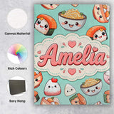 Personalised Name Cute Kawaii Sushi Rice Custom  Unique Gift Idea Elegant Feature Canvas Wall Art Print Decor Picture Ready to Hang
