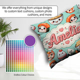 Custom Name Cute Sushi Rice Bowls and Noodles on Mint Background Square Filled Cushion Throw Pillow Sofa Bed Home Decor Zip Washable UK Made