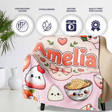 Kawaii Sushi Rice Bowls and Noodles on Light Pink Seamless Pattern  Personalised Custom Name Super Soft Fleece Blanket Bed Sofa Throw