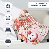 Kawaii Sushi Rice Bowls and Noodles on Light Pink Seamless Pattern  Personalised Custom Name Super Soft Fleece Blanket Bed Sofa Throw