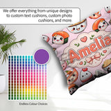 Custom Name Kawaii Sushi Rice Bowls and Noodles on Pink Seamless Square Filled Cushion Throw Pillow Sofa Bed Home Decor Zip Washable UK Made