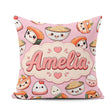 Custom Name Cute Sushi Rice Bowls and Noodles on Pink Background Square Filled Cushion Throw Pillow Sofa Bed Home Decor Zip Washable UK Made