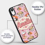 Cute Kawaii Sushi Rice Bowls and Noodles on Pink Custom Name Protective Phone Case Mobile Cover Durable Everyday Smartphone Shock Resistant