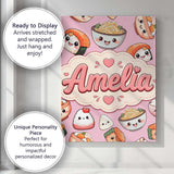 Personalised Name Cute Kawaii Sushi Rice Custom  Unique Gift Idea Elegant Feature Canvas Wall Art Print Decor Picture Ready to Hang