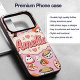 Cute Kawaii Sushi Rice Bowls and Noodles on Pink Custom Name Protective Phone Case Mobile Cover Durable Everyday Smartphone Shock Resistant