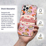 Cute Kawaii Sushi Rice Bowls and Noodles on Pink Custom Name Protective Phone Case Mobile Cover Durable Everyday Smartphone Shock Resistant