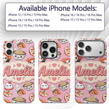 Cute Kawaii Sushi Rice Bowls and Noodles on Pink Custom Name Protective Phone Case Mobile Cover Durable Everyday Smartphone Shock Resistant