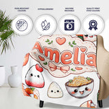 Cute Kawaii Sushi Rice Bowls and Noodles on White Background  Personalised Custom Name Super Soft Fleece Blanket Bed Sofa Throw