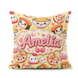 Custom Name Cute Kawaii Sushi Rice Bowls and on Beige Background Square Filled Cushion Throw Pillow Sofa Bed Home Decor Zip Washable UK Made