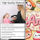 Cute Kawaii Sushi Rice Bowls and Noodles on Beige Background  Personalised Custom Name Super Soft Fleece Blanket Bed Sofa Throw