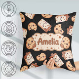 Custom Name Kawaii Cookies and Milk on Black Background Seamless Square Filled Cushion Throw Pillow Sofa Bed Home Decor Zip Washable UK Made