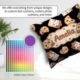 Custom Name Kawaii Cookies and Milk on Black Background Seamless Square Filled Cushion Throw Pillow Sofa Bed Home Decor Zip Washable UK Made