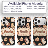 Cute Kawaii Cookies and Milk Cartons on Black Custom Name Protective Phone Case Mobile Cover Durable Everyday Smartphone Shock Resistant