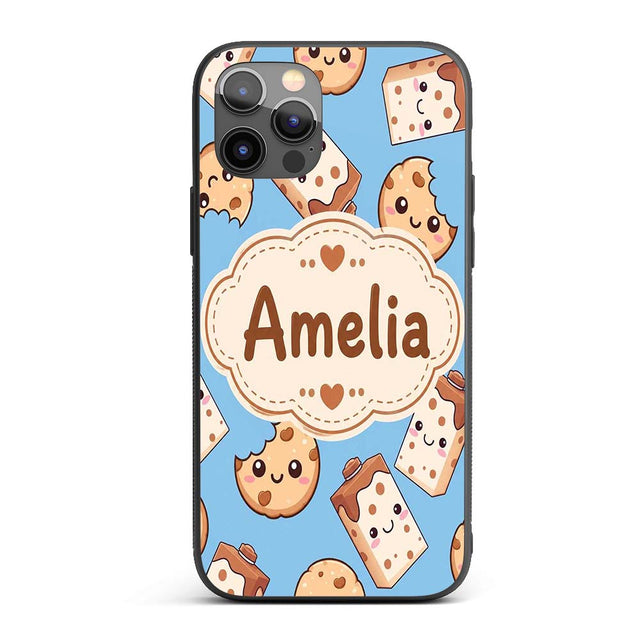 Cute Kawaii Cookies and Milk Cartons on Blue Custom Name Protective Phone Case Mobile Cover Durable Everyday Smartphone Shock Resistant