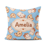 Custom Name Cookies and Milk Cartons on Blue Background Seamless Square Filled Cushion Throw Pillow Sofa Bed Home Decor Zip Washable UK Made