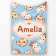 Cute Kawaii Cookies and Milk Cartons on Blue Background Seamless  Personalised Custom Name Super Soft Fleece Blanket Bed Sofa Throw