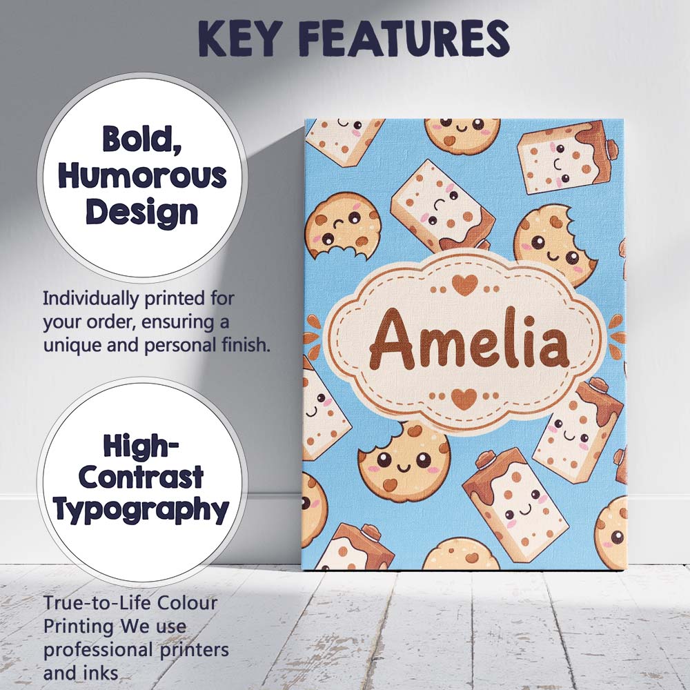Personalised Name Cute Kawaii Cookies and Custom  Unique Gift Idea Elegant Feature Canvas Wall Art Print Decor Picture Ready to Hang