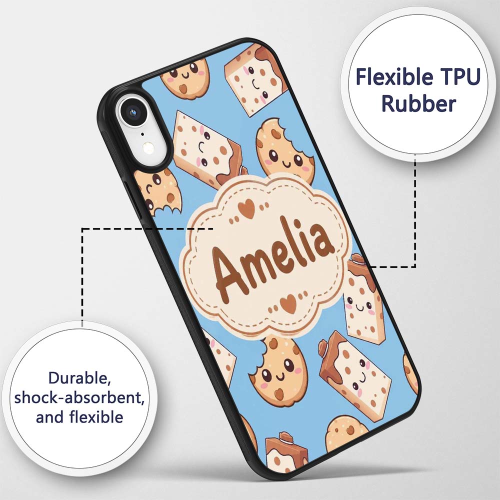 Cute Kawaii Cookies and Milk Cartons on Blue Custom Name Protective Phone Case Mobile Cover Durable Everyday Smartphone Shock Resistant
