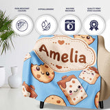 Cute Kawaii Cookies and Milk Cartons on Blue Background Seamless  Personalised Custom Name Super Soft Fleece Blanket Bed Sofa Throw