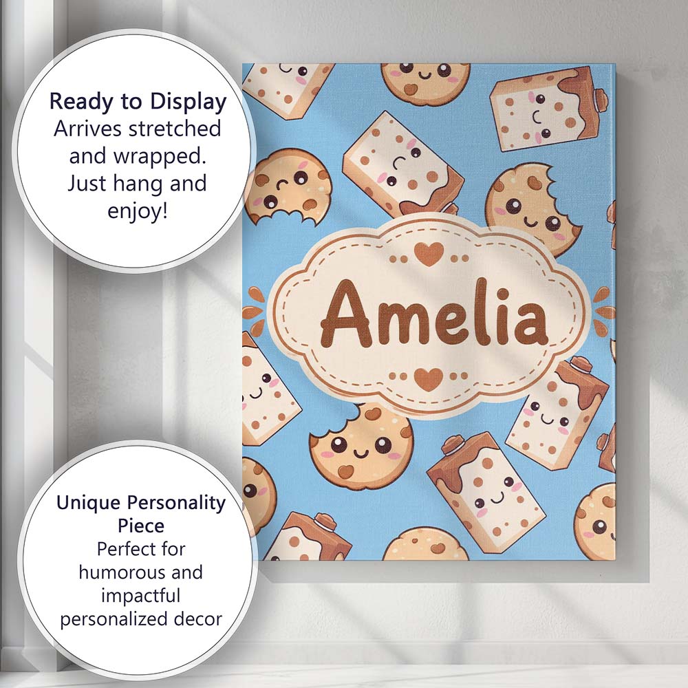 Personalised Name Cute Kawaii Cookies and Custom  Unique Gift Idea Elegant Feature Canvas Wall Art Print Decor Picture Ready to Hang