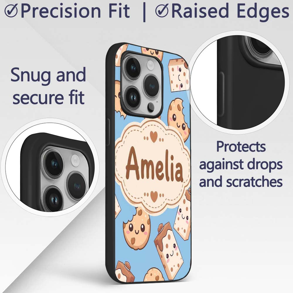 Cute Kawaii Cookies and Milk Cartons on Blue Custom Name Protective Phone Case Mobile Cover Durable Everyday Smartphone Shock Resistant