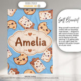 Cute Kawaii Cookies and Milk Cartons on Blue Background Seamless  Personalised Custom Name Super Soft Fleece Blanket Bed Sofa Throw