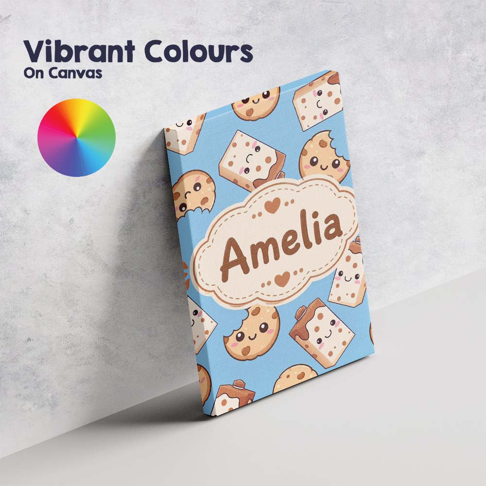 Personalised Name Cute Kawaii Cookies and Custom  Unique Gift Idea Elegant Feature Canvas Wall Art Print Decor Picture Ready to Hang