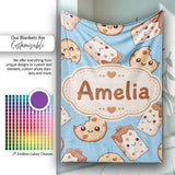 Cute Kawaii Cookies and Milk Cartons on Blue Background Seamless  Personalised Custom Name Super Soft Fleece Blanket Bed Sofa Throw