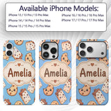 Cute Kawaii Cookies and Milk Cartons on Blue Custom Name Protective Phone Case Mobile Cover Durable Everyday Smartphone Shock Resistant