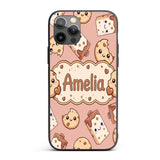 Cute Kawaii Cookies and Milk Cartons on Peach Custom Name Protective Phone Case Mobile Cover Durable Everyday Smartphone Shock Resistant