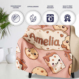 Cute Kawaii Cookies and Milk Cartons on Peach Background Seamless  Personalised Custom Name Super Soft Fleece Blanket Bed Sofa Throw