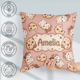 Custom Name Kawaii Cookies and Milk on Peach Background Seamless Square Filled Cushion Throw Pillow Sofa Bed Home Decor Zip Washable UK Made