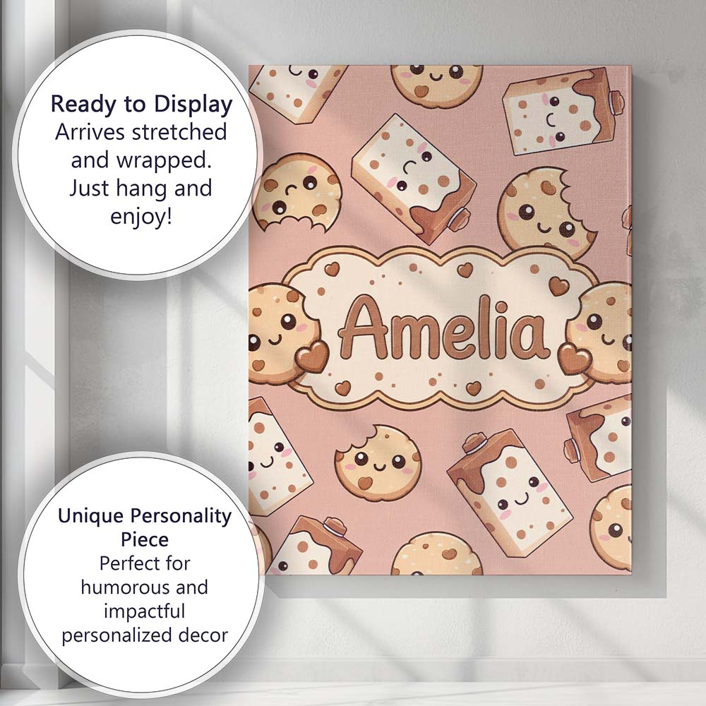 Personalised Name Cute Kawaii Cookies and Custom  Unique Gift Idea Elegant Feature Canvas Wall Art Print Decor Picture Ready to Hang