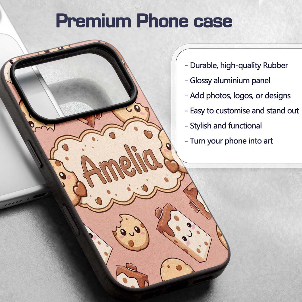 Cute Kawaii Cookies and Milk Cartons on Peach Custom Name Protective Phone Case Mobile Cover Durable Everyday Smartphone Shock Resistant