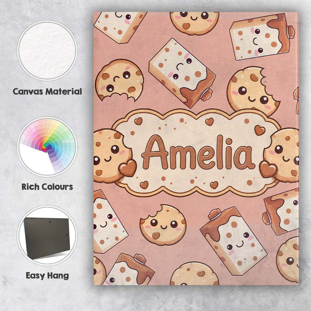 Personalised Name Cute Kawaii Cookies and Custom  Unique Gift Idea Elegant Feature Canvas Wall Art Print Decor Picture Ready to Hang