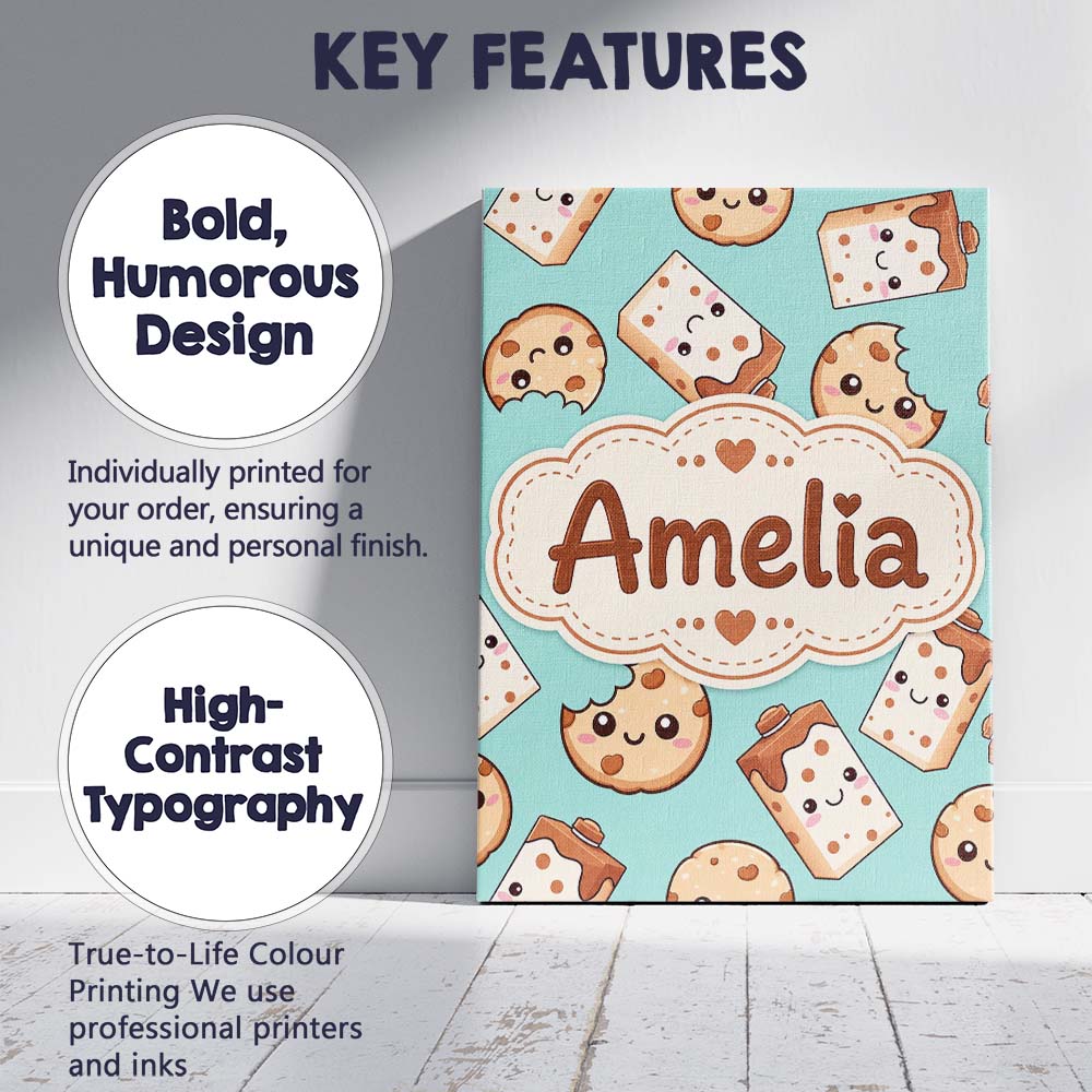 Personalised Name Cute Kawaii Cookies and Custom  Unique Gift Idea Elegant Feature Canvas Wall Art Print Decor Picture Ready to Hang