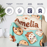 Cute Kawaii Cookies and Milk Cartons on Mint Background Seamless  Personalised Custom Name Super Soft Fleece Blanket Bed Sofa Throw