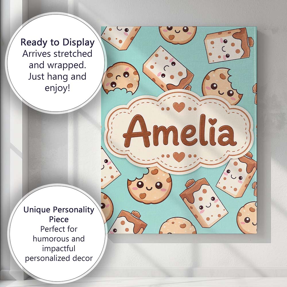 Personalised Name Cute Kawaii Cookies and Custom  Unique Gift Idea Elegant Feature Canvas Wall Art Print Decor Picture Ready to Hang