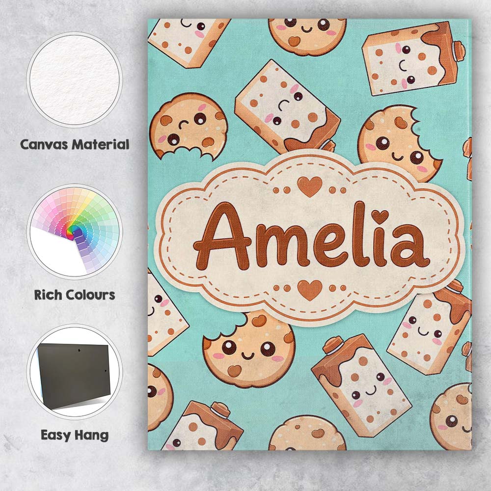 Personalised Name Cute Kawaii Cookies and Custom  Unique Gift Idea Elegant Feature Canvas Wall Art Print Decor Picture Ready to Hang