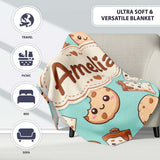 Cute Kawaii Cookies and Milk Cartons on Mint Background Seamless  Personalised Custom Name Super Soft Fleece Blanket Bed Sofa Throw