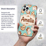 Cute Kawaii Cookies and Milk Cartons on Mint Custom Name Protective Phone Case Mobile Cover Durable Everyday Smartphone Shock Resistant