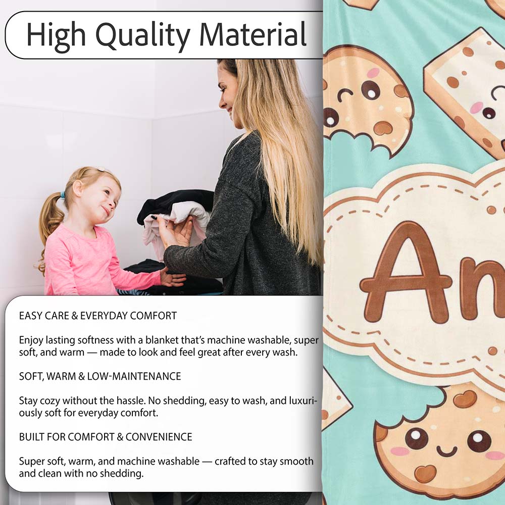 Cute Kawaii Cookies and Milk Cartons on Mint Background Seamless  Personalised Custom Name Super Soft Fleece Blanket Bed Sofa Throw