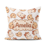 Custom Name Kawaii Cookies and Milk on White Background Seamless Square Filled Cushion Throw Pillow Sofa Bed Home Decor Zip Washable UK Made