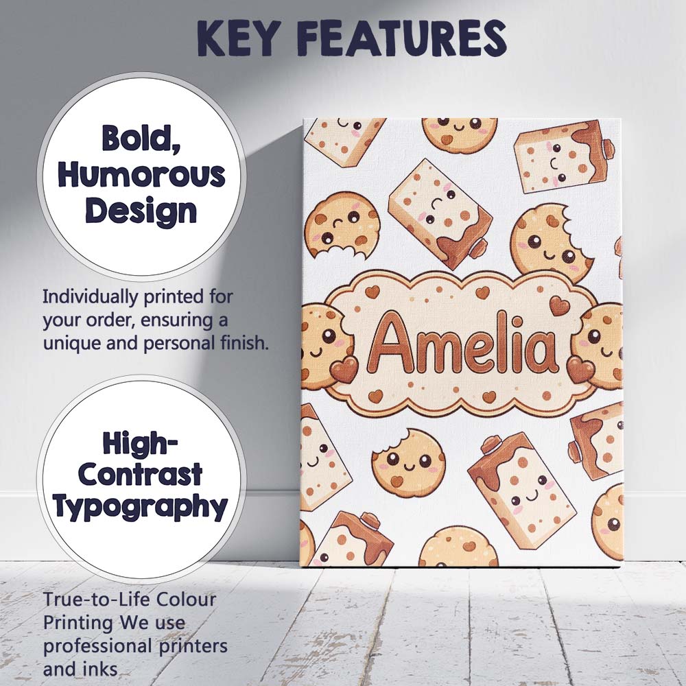 Personalised Name Cute Kawaii Cookies and Custom  Unique Gift Idea Elegant Feature Canvas Wall Art Print Decor Picture Ready to Hang